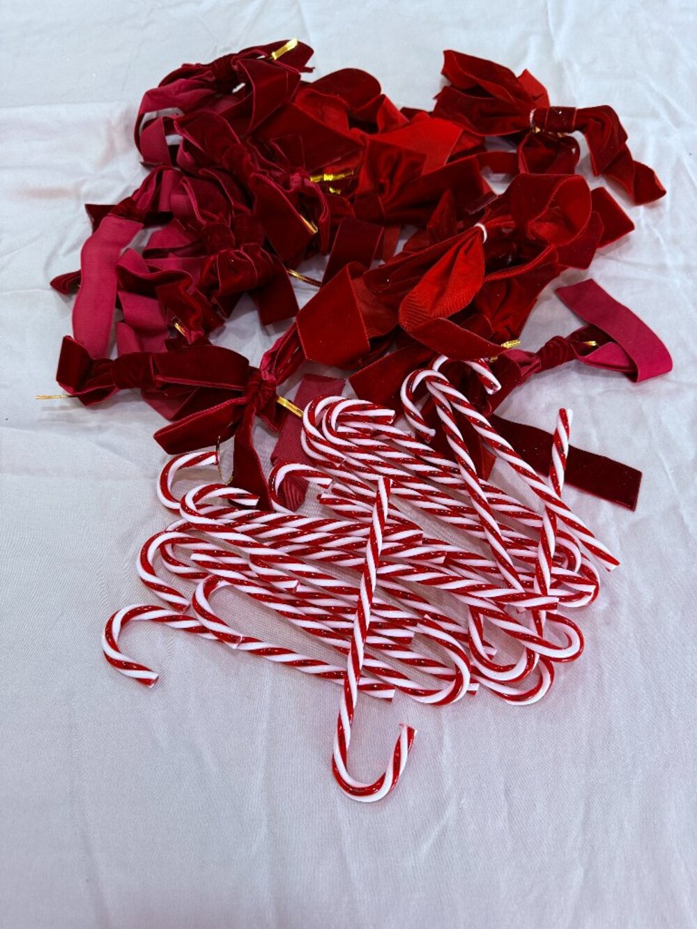 Velvet Bow Candy Cane Christmas Ornaments | Red Velvet Ribbon Holiday